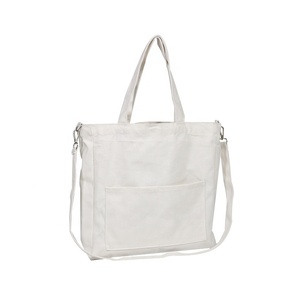 Vente en gros de sacs fourre-tout en toile personnalisés avec logo imprimé en <span class=keywords><strong>bleu</strong></span> avec poche et fermeture éclair - Product Image 3