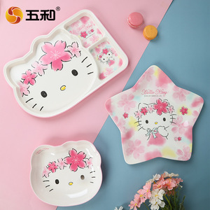 Hello Kitty Melamine Kids Dining Set Apple Shape Bowl Plate Cup Spoon With Cherry Blossom Design For Children Home Use - Product Image 2