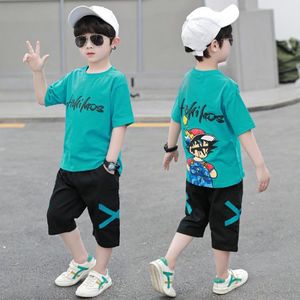 2024 nuovi set di <span class=keywords><strong>abbigliamento</strong></span> per ragazzi estivi per stampe Casual alla moda di 6-15 anni Abito a 2 pezzi a maniche corte alla moda per bambini