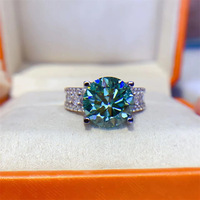 Bagues en moissanite verte de 5,0 carats, testées comme des diamants, bague en or blanc avec certificat, carte noire, bijoux en argent sterling