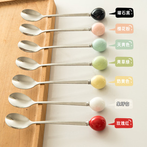 ช้อนขนมสแตนเลสพร้อมด้ามจับเซรามิกสไตล์โมเดิร์นช้อนกาแฟของหวานแบบใช้ซ้ำได้บนโต๊ะอาหารในครัวเรือน - Product Image 1