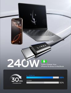 <span class=keywords><strong>C</strong></span>âble de chargeur <span class=keywords><strong>USB</strong></span> <span class=keywords><strong>C</strong></span> vers <span class=keywords><strong>USB</strong></span> <span class=keywords><strong>C</strong></span> tressé LISEN 240W, lot de 3, 10FT 6.6FT 3.3FT, cordon de charge rapide pour iPhone 17 Samsung S25, fil USBC - Product Image 6