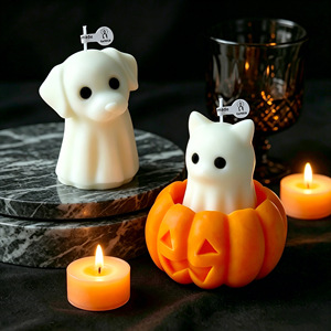 Linda Vela Aromática con Forma de Fantasma, Set de Portavelas de Calabaza de Halloween, Figura de Perro o Gato Fantasma, Decoración Festiva para Mesa del Hogar, Regalo - Product Image 3