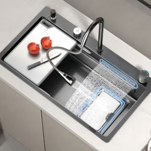 Fregadero de Cocina de Acero Inoxidable SUS304, Fregadero Grande de un Solo Tazón, Lavabo Integrado para Lavar Verduras, Multifuncional con Nanotecnología - Product Image 1