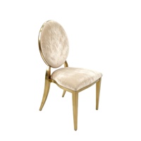 Chaise de banquet de luxe en acier inoxydable doré et crème avec dossier ovale pour mobilier de réception d'événements hôteliers