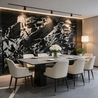 Dalle de marbre naturel de luxe, veines uniques, Calacatta noir, surface polie, pour mur d'arrière-plan TV, îlot de cuisine, décoration de table.