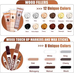 Kit de réparation pour meubles en bois : retouche, remplissage des rayures, fissures et décolorations sur armoires, sols, portes et surfaces de table - Product Image 2