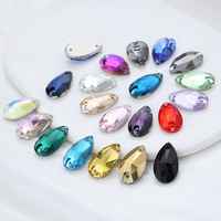 Strass en cristal de verre K9 de haute qualité, forme goutte d'eau, à dos plat, double trou, non thermocollants, à coudre à la main pour accessoires vestimentaires DIY