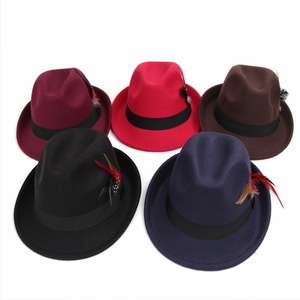 Sombreros Fedora 100% Lana Unisex para Adultos, Sombrero de Fiesta con Decoración de Plumas, Estilo Europeo Vintage, Sombrero Jazz - Product Image 2