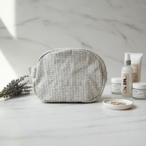 Bolsa de Maquillaje de Viaje Personalizada con Bordado a Rayas, Ecológica, Portátil, con Cierre, para Niñas - Product Image 2