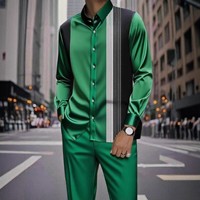 Ensemble de Vêtements Tricotés de Haute Qualité Style Vintage 2025 pour Hommes Africains, Chemise et Pantalon Décontractés Rétro à Motif Animalier pour l'Automne/Hiver
