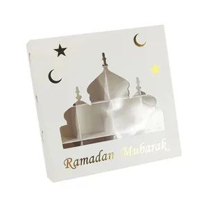 Eid palhetas de ramadã islâmicos, palhetas vazias para misturar chocolate, doces, frutas secas, presente, caixa de papel de lembrancinha com janela