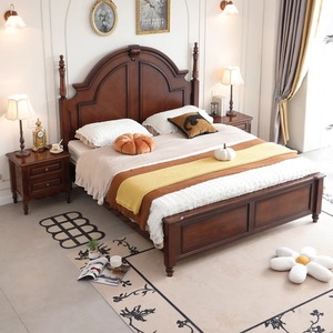 Lit classique en bois foncé avec tête de lit en colonne romaine et sculptures délicates, pour une décoration intemporelle de chambre à coucher 55-SAJ-Lit en bois massif-1 - Product Image 2