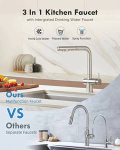 ก๊อกน้ำสแตนเลส 304 แบบคลาสสิก 3 ทาง พร้อมหัวกรองแบบดึงออกได้ สำหรับกรองน้ำดื่มในครัว - Product Image 2