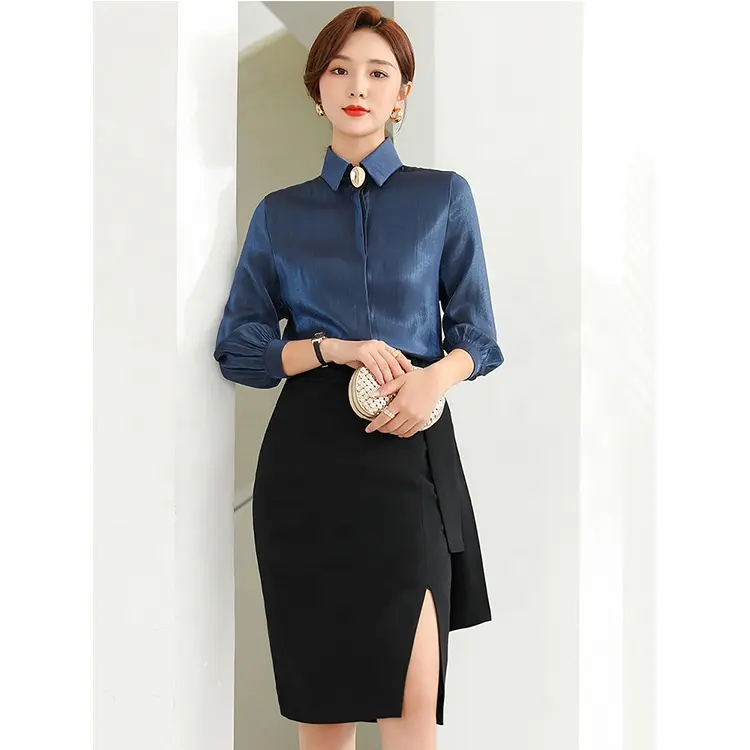 Camisa feminina de chiffon para escritório, novo modelo da moda estilo coreano, blusa de luxo, trajes para mulheres, 2022