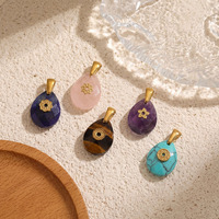 Breloques tendance en pierres précieuses naturelles en forme de goutte d'eau, pendentifs en cristal taillé, breloques en acier inoxydable en forme de fleur, accessoires de fabrication de bijoux DIY