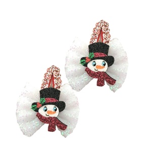 Barrette à cheveux coréenne pour enfants en tissu pailleté avec dentelle, motif bonhomme de neige de Noël, pour fêtes - Vente en gros - Product Image 2