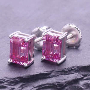 Boucles d'oreilles en argent sterling faites à la main avec pierre de sable rose et moissanite, bijoux de mariage et de fiançailles - Product Image 4