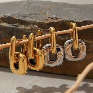 Geometric Oval Spliced <b>Stud</b> <b>Earrings</b> Stainless Steel 18K Gold Plated Minimalist Modern Design Fashion Jewelry - Product Image 4