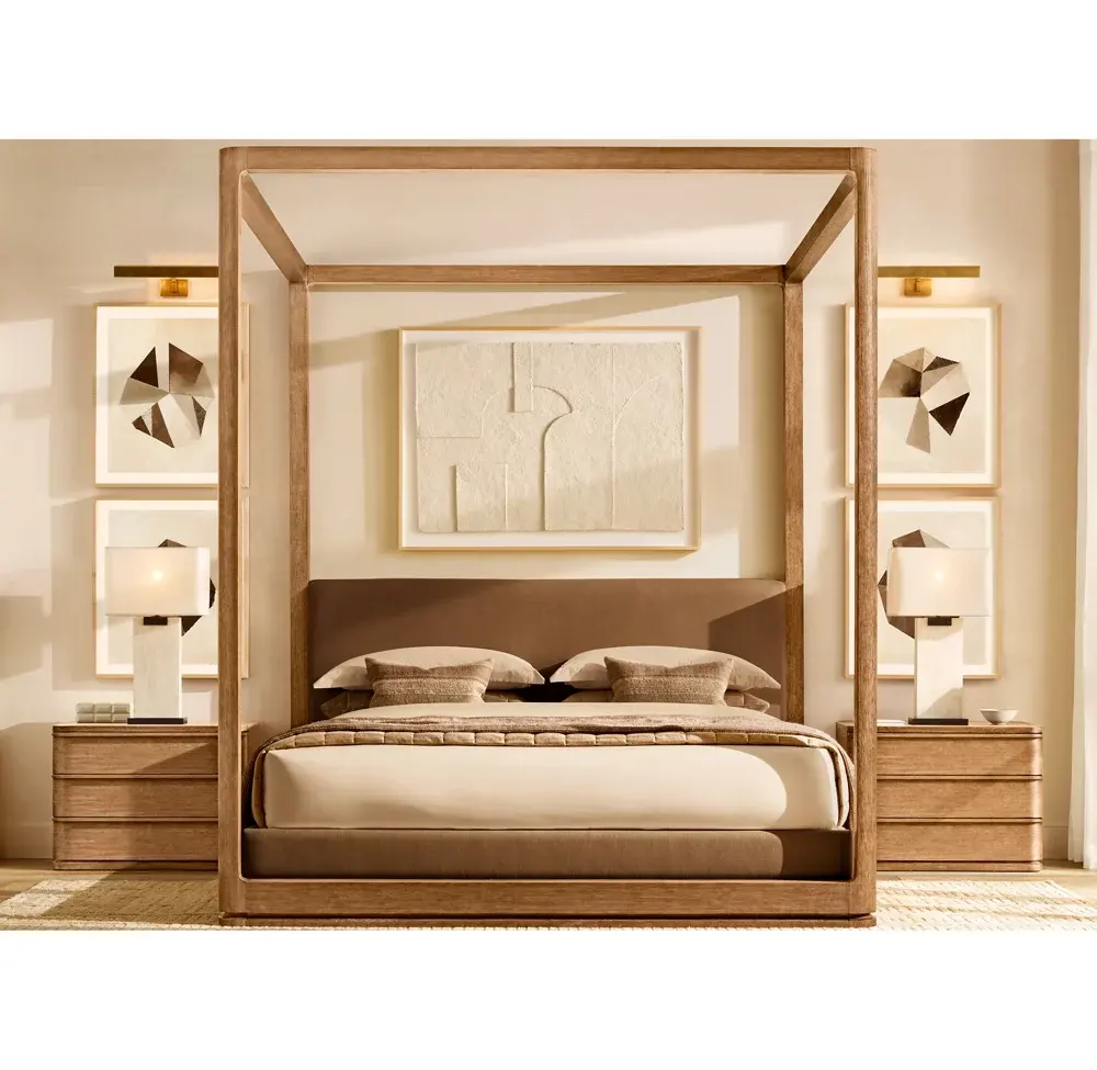 Collection de chambres à coucher américaines au design italien contemporain OEM Sassanid Lit à baldaquin en tissu américain Lignee