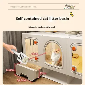 Vente en gros de meubles modernes pour chats, maison pour animaux de compagnie avec tiroir, bac à litière tout-en-un, cage intérieure pour petits espaces, villa pour chats avec 1 pièce - Product Image 4