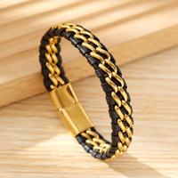 Bracelet en cuir tressé véritable en acier inoxydable, résistant au ternissement, pour hommes, vente en gros