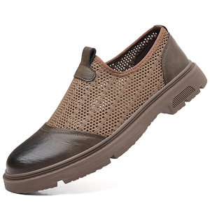 Chaussures bateau en cuir respirantes pour hommes, à enfiler, noires, semelle souple, décontractées, pour l'été - Product Image 5