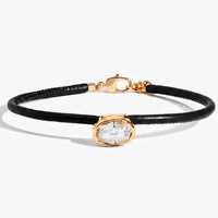 Collier court en acier inoxydable minimaliste pour femme avec grand zircon ovale et bracelet en cuir multicolore plaqué or 14 carats