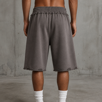 Shorts vintage délavés et usés, coupe oversize, longueur genou, avec cordon de serrage, imprimé graphique, style streetwear, personnalisable OEM, vente en gros