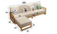 Sofá de Estilo Escandinavo de Madera Maciza con Tela, Tres Plazas, Desmontable, Estilo Japonés, Recto, para Masajes, Ideal para Espacios Pequeños