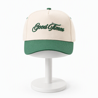 Casquette de baseball bicolore en toile à 5 panneaux avec logo brodé 3D Qianzun vert sauge et lettres script, bord imprimé floral, personnalisable, vente en gros