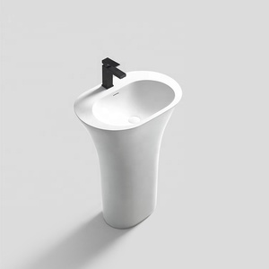 Fregadero de pedestal de pie de piedra fundida compuesto de resina negro, <span class=keywords><strong>lavabo</strong></span> de lavado de manos para baño <span class=keywords><strong>lavabo</strong></span> independiente de superficie sólida - Product Image 5