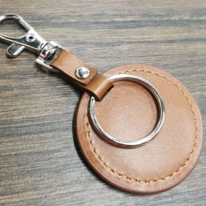Custom Imprinted PU Leather Keychain Durable Reusable Round Travel Token Simple Adventurer <b>Gift</b> Tag - Product Image 4