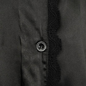 Conjuntos de pijamas de mujer con botones de poliéster negro al por mayor, camisones de color sólido - Product Image 4