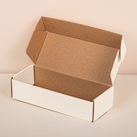 Boîte d'expédition en carton ondulé recyclable haut de gamme, personnalisée, blanche, avec doublure en kraft, format long, pour emballage d'accessoires cosmétiques
