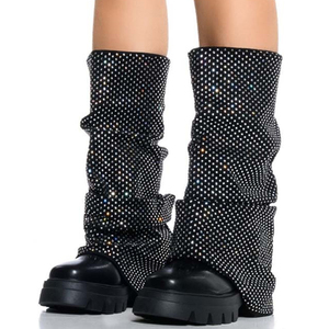 Bottes hautes pour femme en PU à fermeture éclair, bout carré, talon carré bas, coupe large, pour l'hiver - Product Image 1