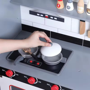 Réfrigérateur <span class=keywords><strong>en</strong></span> <span class=keywords><strong>bois</strong></span> noir et blanc, cuisine, maison pour enfants, <span class=keywords><strong>cuisinière</strong></span> à induction sonore et lumineuse, jouets éducatifs de découpe - Product Image 5