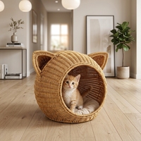 Lit pour chat et chien en rotin PE fait main, matériau écologique, avec coussin moelleux, panier pour animaux de compagnie tissé naturellement pour l'intérieur