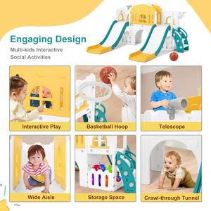 Tobogán y Columpio para Niños Pequeños, con Aro de Baloncesto/Túnel/Telescopio/Espacio de Almacenamiento, Juego de Jardín Interior y Exterior para Niños de 1 a 3 Años - Product Image 3