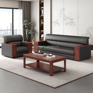 Ensemble de canapés de bureau modernes en cuir PU, structure en bois massif, design contemporain, mobilier commercial durable - Product Image 3