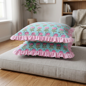 French Romantic Pastoral Ruffled Floral Printed <b>Pillow</b> Cover Frilled Lace Trim Cushion Case for <b>Sofa</b> & Bedroom Bedside Handmade - Product Image 3