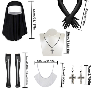 PESENAR Nonne Kostüm für Frauen-Nonne Kopf bedeckung Kragen Strümpfe Kreuz Halskette, Sexy Nonne Cosplay Requisiten für Halloween - Product Image 2