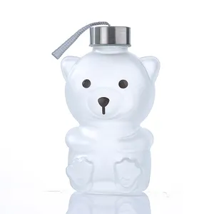 Форма медведя 500 мл прозрачная цветная симпатичная стеклянная бутылка для сока с водой и молоком для напитков мед с крышкой