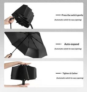 ร่มโฆษณาพลาสติกเคลือบไฟเบอร์กลาสแบบกึ่งอัตโนมัติสามตอน ขนาด 190T สีดำเคลือบ 8K ด้ามจับตรง หลายสี - Product Image 4