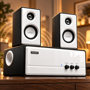 Altavoz multimedia 2.1 de madera con subwoofer, entrada coaxial USB, control de graves, agudos, volumen y relación señal/ruído de 68dB para TV - Product Image 1