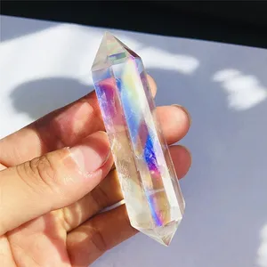 Natural rainbow angel aura quartz tower clear quartz double terminated crystal point