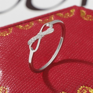 Fashion Dainty <b>Crystal</b> Bowknot Gold Plated Stainless Steel Hollow Zircon Bow Tie <b>Rings</b> for Women - Product Image 2