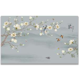 <span class=keywords><strong>Tv</strong></span> fond papier peint Magnolia fleurs et oiseaux Simple paysage salon chambre chevet décoration murale revêtement <span class=keywords><strong>mural</strong></span> - Product Image 2