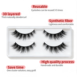 Faux cils 3D naturels et vaporeux, réutilisables, faits à la main, en fibres synthétiques douces, pour femmes, maquillage cosmétique - Product Image 3
