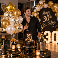 Ensemble de ballons pour centre de table de fête d'anniversaire, ballons en latex avec confettis et ballons en feuille d'aluminium en forme d'étoile et de cœur pour photos